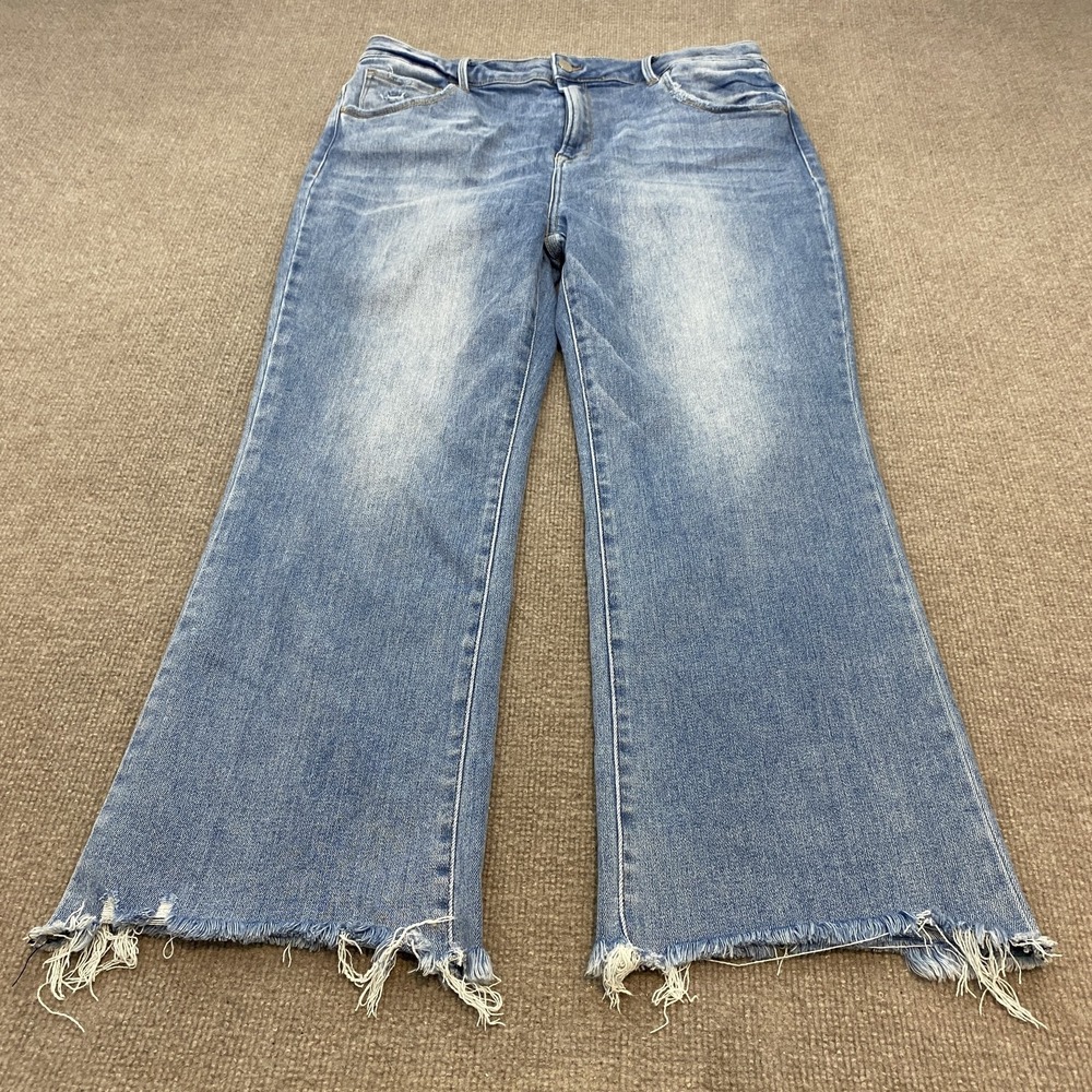 Risen Wide Leg Jeans Womens 2XL Blue Med Wash High Rise Distressed Boho Fringe